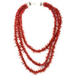 Masha Special Sale ! Southwestern Red 3 Strand Italian Coral Sterling Silver 18'' Necklace Wedding Gift