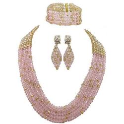 Africanbeads Wedding Jewelry Set 6mm 5 Rows Pink Gold Crystal Beads Necklace Set