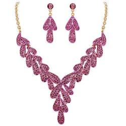 BriLove Wedding Jewelry Sets for Brides Leaf Rhinestone Beaded Y-Shape Neckalce Dangle Earrings