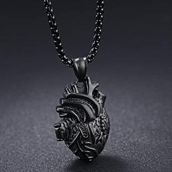 jonline24h Stainless Steel Anatomical Organ Heart Pendant Necklace for Mens Womens 22-24inch Chain