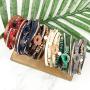RIAH FASHION Bohemian Leatherette Wrap Multi Layer Statement Bracelet - Wrist Cuff Cubic Rhinestone, Sparkly Bead, Faux Druzy Crystal, Natural Stone Pearl