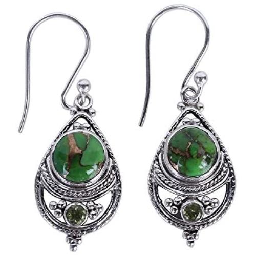 NOVICA Peridot Green Reconstituted Turquoise .925 Sterling Silver Dangle Earrings Green Elegance