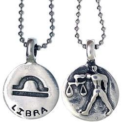 Jewelry Astrology Zodiac sign Libra Scales (Sep 23-Oct 22) Amulet Charm Medallion Silver pewter pendant necklace w Silver Ball Chain