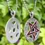 Celtic Pagan Wiccan Jewelry Tetragrammaton Inverted Pentagram Star Pentacle Red Mens Pendant Necklace Protection Amulet Money Wealth Lucky Charm Safe Travel Wicca Magic Talisman w Silver Ball Chain