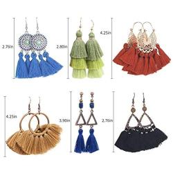 Pollenzic 18 Pairs Bohemian Tassel Earrings Set Colorful Long Layered Dangle Tassel Earrings，For Women Girls Valentine Birthday Party Gift Statement Earrings
