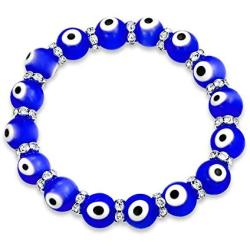 Bling Jewelry Colorful Turkish Glass Bead Good Luck Protection Evil Eye Stretch Bracelet for Women for Teen Rondelle Crystal Spacer Stackable Protection More Colors