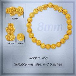Prime Feng Shui Bracelet Prosperity Bling Golden Mantra Bead Bracelet with Double Pi Xiu/Pi Yao Attract Wealth and Good Luck Best Gift
