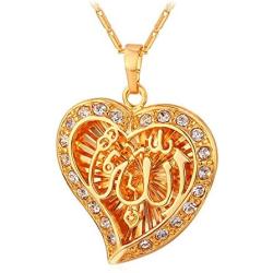 U7 CZ Allah Pendant Necklace with Chain Platinum / 18K Gold Plated Muslim Jewelry, with Text Engraving Service