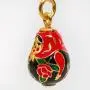 Alpha Red Rose Nesting Doll Faberge-Style Egg Pendant 24k Gold Plated with Swarovski Crystal