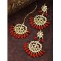 Aheli Beautiful Indian Traditional Wedding Faux Kundan Beaded Maang Tikka with Earrings Set for Women Ethnic Fashion Jewelry
