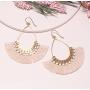 Big Tear Drop Dangle with Chain & Crystal Trimmings, Fan Shape Tassel Statement Earrings