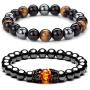 INENIMARTJ 2PCS Hematite Magnetic Therapy Bracelet for Men Women,Triple Protection Bracelet Hematite Beads+Black Obsidian+Tigers Eye Stone Bracelets