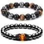INENIMARTJ 2PCS Hematite Magnetic Therapy Bracelet for Men Women,Triple Protection Bracelet Hematite Beads+Black Obsidian+Tigers Eye Stone Bracelets