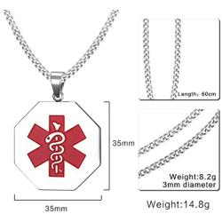 VNOX Customize Stainless Steel Medical Alert ID Hexagonal Pendant Necklace for Men Women,Free Chain 24''