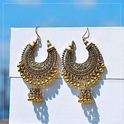 DOUVEI 4 Pairs/Set Indian Jhumka Jhumki Ethnic Dangle Earring Sets for Women Vintage Silver Gold Long Tassel Bell Drop Bollywood Earrings Boho Gypsy Jewelry