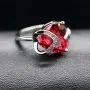 Uloveido Big Red Purple Heart Pendant Necklace AAA Cubic Zirconia Stud Drop Earrings and Solitaire Ring Crystal Wedding Engagement Jewelry Set for Women Girls Gift T086