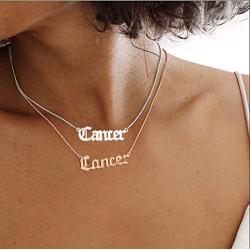 Zodiac Necklaces for Women Old English Necklace Horoscope Constellation Necklace Astrology Jewelry Stainless Steel Zodiac Jewelry 14.2''+2.75''