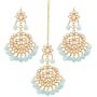 Aheli Beautiful Indian Traditional Wedding Faux Kundan Beaded Maang Tikka with Earrings Set for Women Ethnic Fashion Jewelry