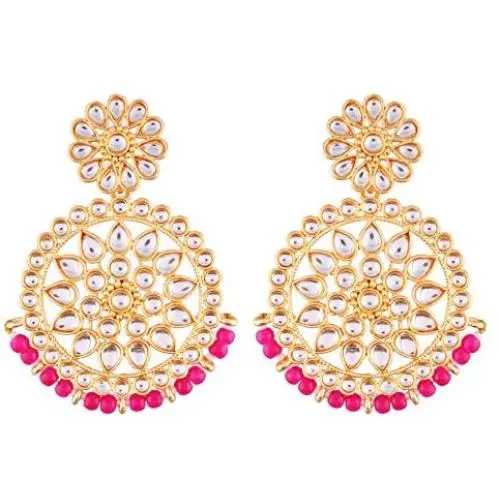 Aheli Ethnic Indian Traditional Faux Kundan Round Chandbali Dangle Earrings Wedding Party Wear Fashion Jewelry for Women