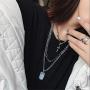 YOPQ 2Pcs Lock Statement Pendant Necklace Long Chain Punk Multilayer Choker Necklace For Women Man Girls