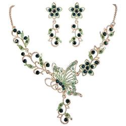 EleQueen Womens Austrian Crystal Butterfly Flower Leaf Necklace Earrings Set