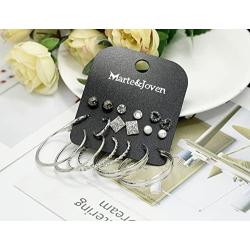 ORAZIO 9-45 Pairs Assorted Multiple Stud Earrings for Women Big Hoop Earrings Silver Tone
