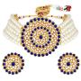 Aheli Pearl Diamond Choker Necklace with Round Earrings for Women Girls Indian Traditional Bollywood Fashion Jewelry Set