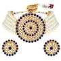 Aheli Pearl Diamond Choker Necklace with Round Earrings for Women Girls Indian Traditional Bollywood Fashion Jewelry Set