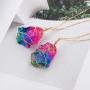 Challyhope Natural Rainbow Stone Healing Crystal Rock Quartz Pendant Necklace Birthstone Gold Plated Full Wire Wrap Gemstone Necklace Jewelry