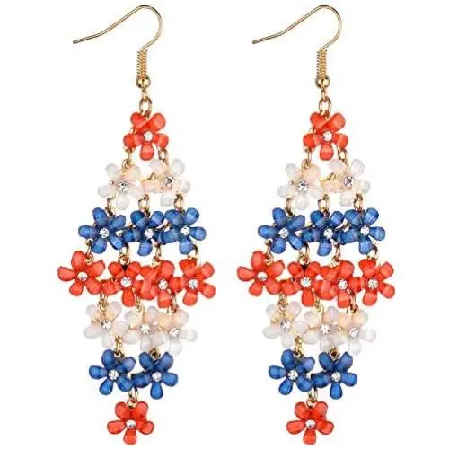 Lux Accessories Xmas Christmas Holiday Red Blue White Acrylic Flower Layered Goldone Dangle Earrings Lux Accessories Xmas Christmas Holiday Red Blue White Acrylic Flower Layered Goldone Dangle Earrings