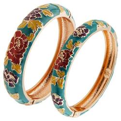 UJOY Cloisonne Bangles Gorgeous National Floral Panda Set Enameled Gold Plated Handcrafted Bracelets Jewelry Gifts 55C43