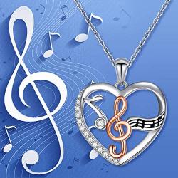 DAOSHANG 925 Sterling Silver Two Tone Music Note Love Heart Pendant Treble Clef Necklace for Women Jewelry Gift for Music Dance Lover