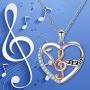 DAOSHANG 925 Sterling Silver Two Tone Music Note Love Heart Pendant Treble Clef Necklace for Women Jewelry Gift for Music Dance Lover