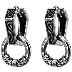 Pair Hexagon Circle Surgical Steel Earrings Unisex Vintage Gothic Punk Hoop Dangle Earrings for Women Men