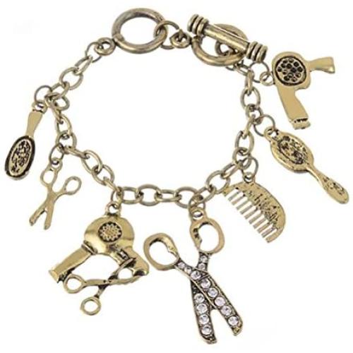 Meiligo Fashion Woman Hairdresser Scissors Comb Stylist Charm Bracelet Jewelry Pendant Hair Stylist Dryer Charm Bracelet