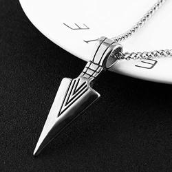 HZMAN Mens Arrowhead Arrow Stainless Steel Pendant Necklace with Steel Wheat Chain