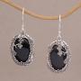 NOVICA Black Onyx .925 Sterling Silver Floral Dangle Earrings Dreamy Forest