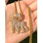 Custom Men Women 14k Gold Finish Italy Iced Bling Ape Gorilla Pendant Individual Micro-Pave Simulated Diamond Punk Necklace Ice Out, Iced Pendant, Letter Clout Stitching 4mm 22'' Rope Necklace