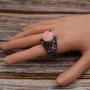 Retro Cocktail Statement Ring Enamel Resin Stones Rose Flower Crystal Stacking Rings Rhinestone Inlaid Band Party Jewelry for Women Girl