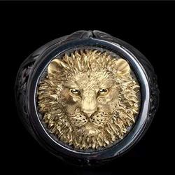 Lion Head Ring for Men, Norse Viking Lion Ring Vintage Engraved Carved Band Rings, Lion Totem Ring, Punk Hip Hop Lion Signet Ring, Amulet Ring, Viking Animal Jewelry Gift for Men Boys
