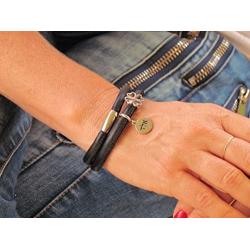 AGENDA Leather Charms Bangle for Women with Stainless Steel Charms Judaica Inspirational Bracelet Jewelry Kabbalah Evil Eye Protection