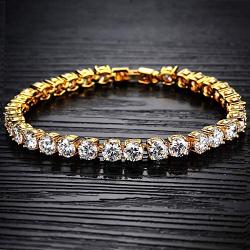 HUAMING 5mm Iced Out Tennis Chain Bracelet Necklace Set with Cross Pendant for Men Hip Hop Link Gold Plated Bling Bracelet with AAA Cubic Zirconia Diamond