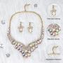 SP Sophia Collection Womens Bridal Teardrop Filigree Austrian Crystal Necklace and Earring Jewelry Set