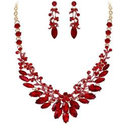 EVER FAITH Womens Marquise Crystal Gorgeous Floral Leaf Bridal Wedding Necklace Earrings Set