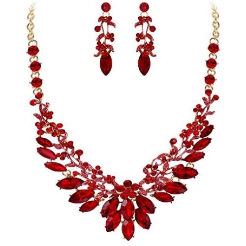 EVER FAITH Womens Marquise Crystal Gorgeous Floral Leaf Bridal Wedding Necklace Earrings Set