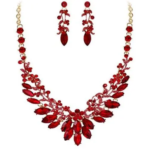 EVER FAITH Womens Marquise Crystal Gorgeous Floral Leaf Bridal Wedding Necklace Earrings Set EVER FAITH Womens Marquise Crystal Gorgeous Floral Leaf Bridal Wedding Necklace Earrings Set