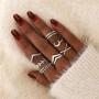 7-19pcs Silver Star Moon Knuckle Ring Set for Women Girls Vintage Stackable Midi Finger Rings Set