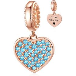 CHAWIN Birthstone Charms Rose Gold Plated 925 Sterling Silver Heart Dangle Charm with Sparkling CZ Compatible with Pandora Charm Bracelet Necklace Happy Birthday Gifts for Women/Wife/Mother/Sister