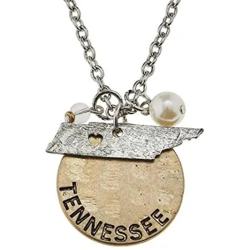 PammyJ Two-Tone State Charm Pendant Necklace, 16 inches + 2 inch ext PammyJ Two-Tone State Charm Pendant Necklace, 16 inches + 2 inch ext