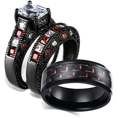 wedding ring set Two Rings His Hers Couples Rings Womens Black Gold Filled White CZ Wedding Engagement Ring Bridal Sets & Mens Stainless Steel Wedding Band wedding ring set Two Rings His Hers Couples Rings Womens Black Gold Filled White CZ Wedding Engagement Ring Bridal Sets & Mens Stainless Steel Wedding Band